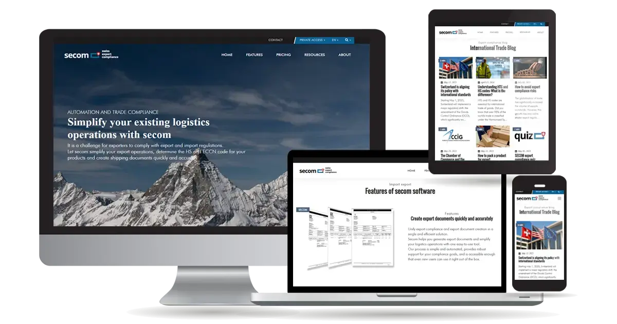 Site multilingue dédié à une solution SaaS de conformité à l’exportation